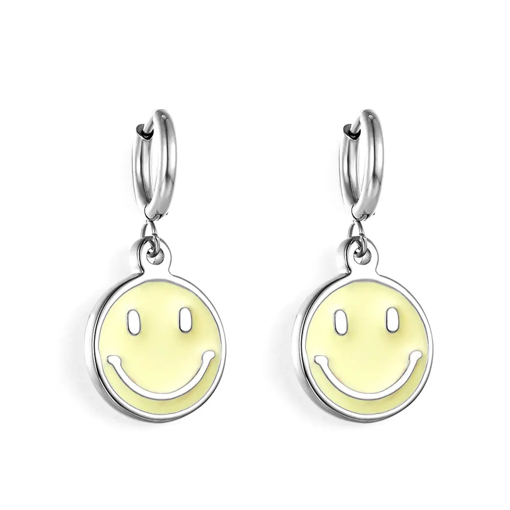 Fashion Stainless Steel Yellow Smiley Earrings asonjewelry